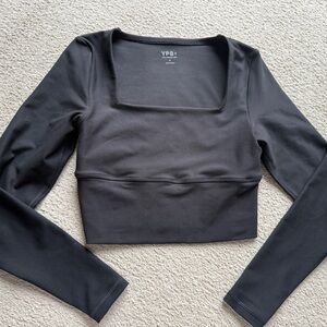 YPB Women’s Black Square Neckline Neck Crop Cropped Top Long Sleeve Tee Active S